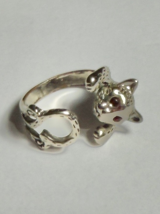 Jewelry - Silver Cat Wrap Ring Red Rhinestone Crystal Eyes Adjustable Animal Open Band